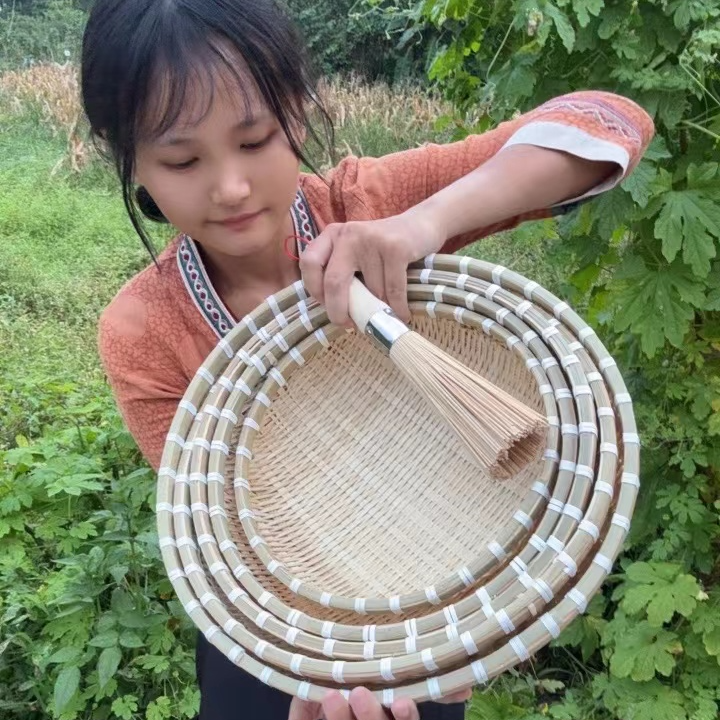 手工竹子编制圆兜兜洗菜滤水蓝