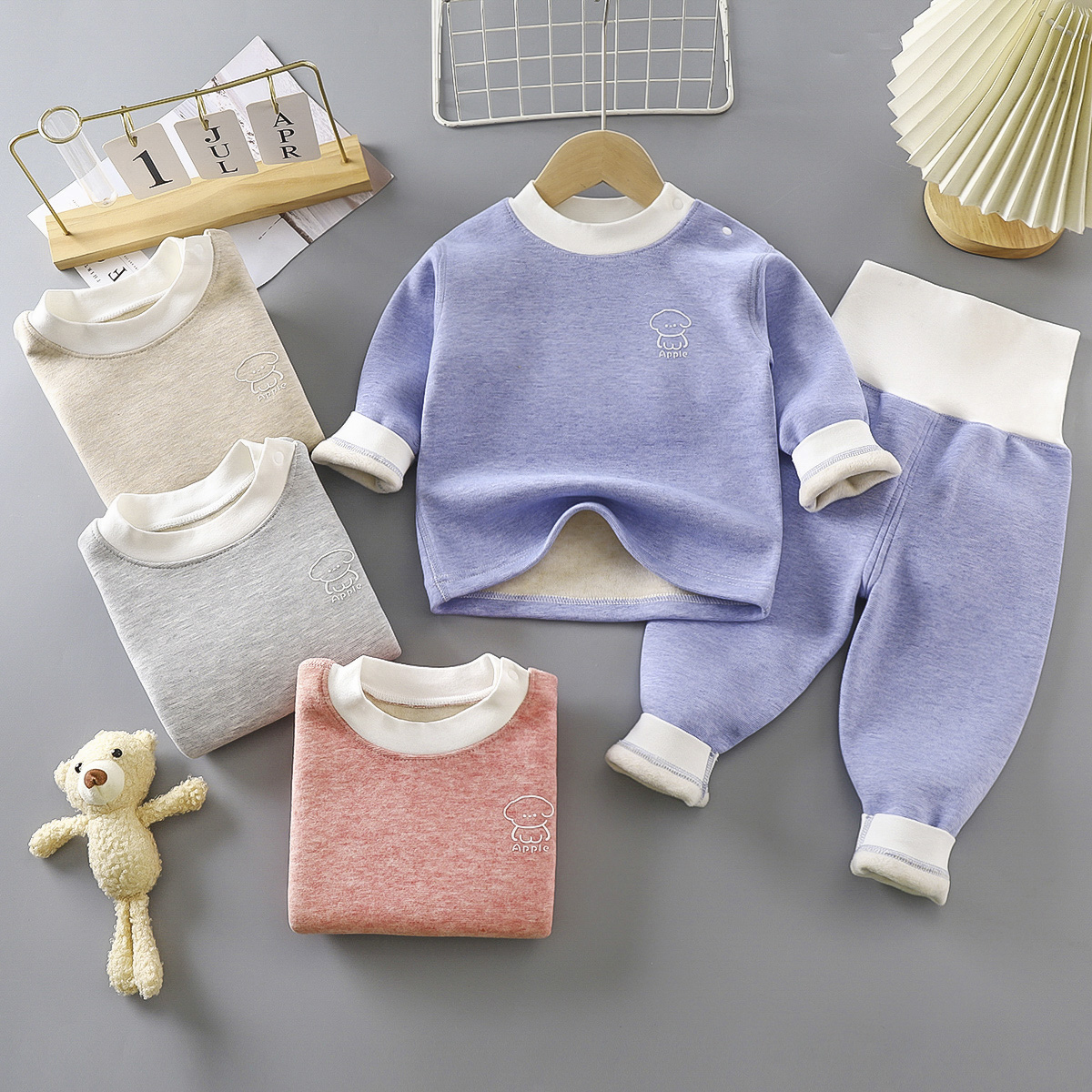 宝宝加绒保暖套装婴儿加绒加厚高腰秋冬款0-1-2-3-4岁男女童套装