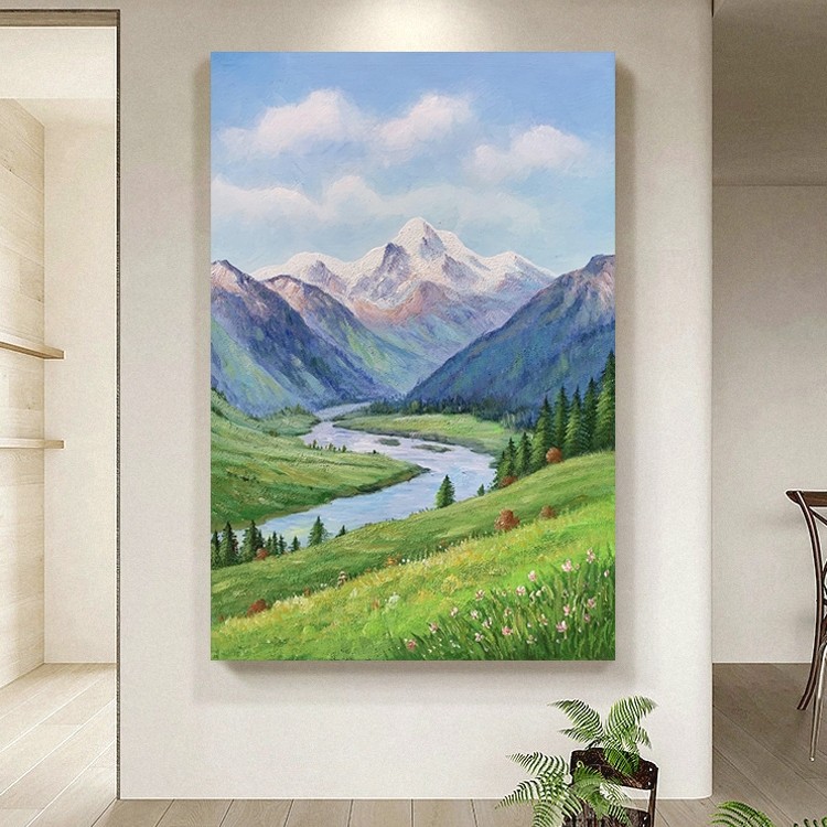 青山绿水 时尚现代百搭砂岩装饰画肌理感高级感轻奢玄关画竖款