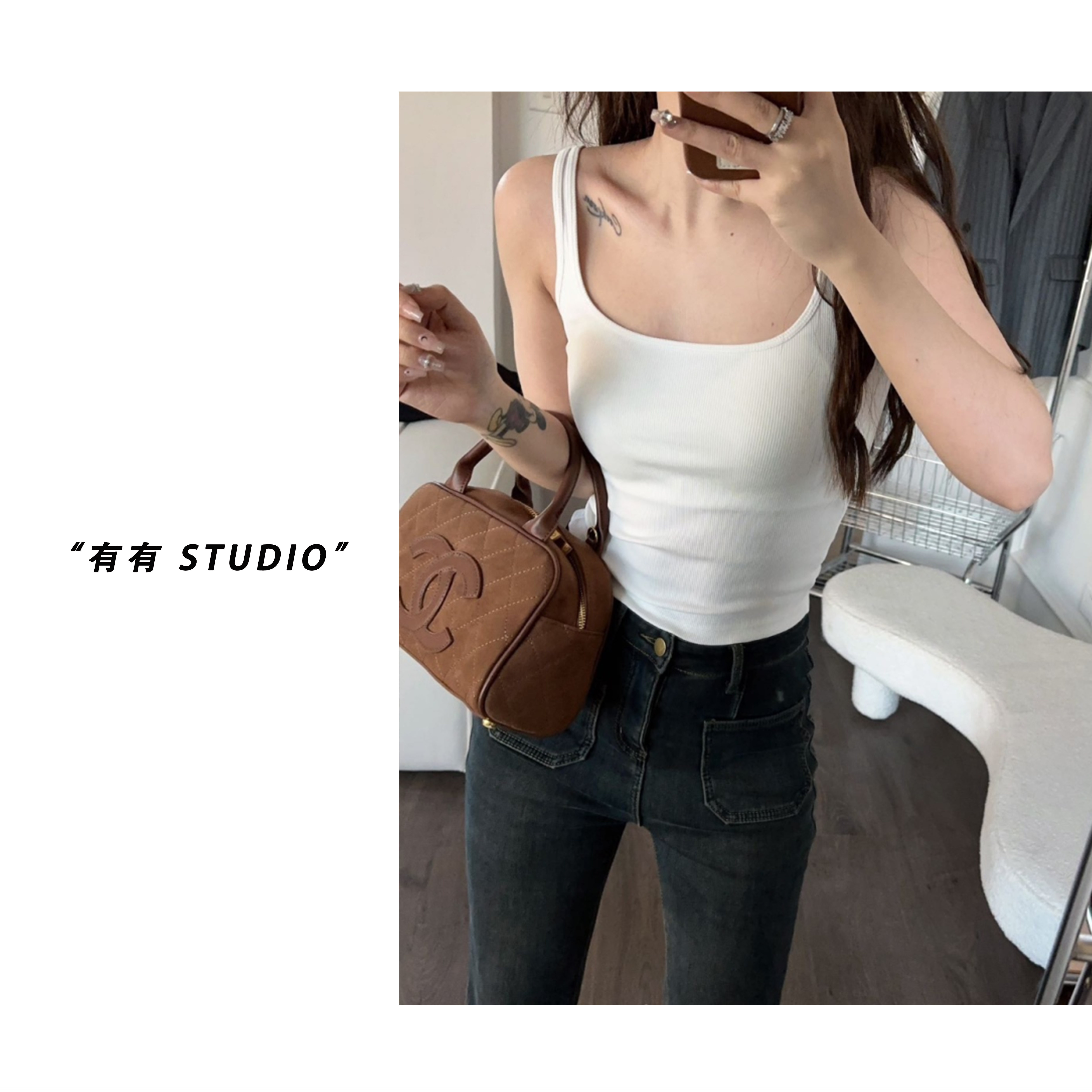 「带胸垫一体螺纹吊带」新款美背带胸垫薄款内搭显瘦女士打底背心