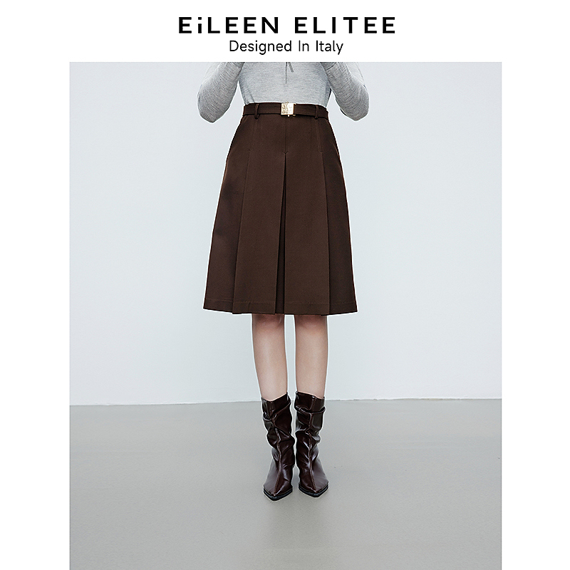 【粉丝专享】朗姿欧洲EiLEEN ELITEE羊毛高级感咖色短裙2025春新款a