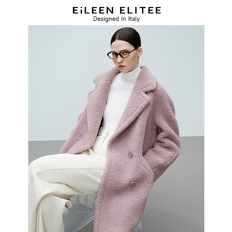 朗姿欧洲EiLEEN ELITEE时尚粉紫色外套高级感气质25冬新款仿皮草