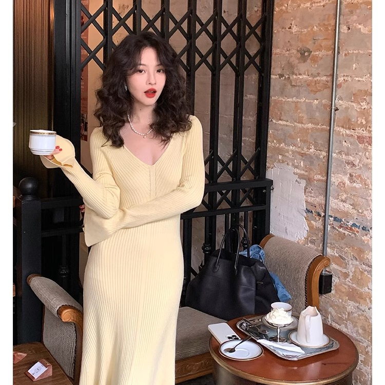 【交个朋友专属】酒午自制【送春归】复古显瘦V领内搭针织连衣裙春秋