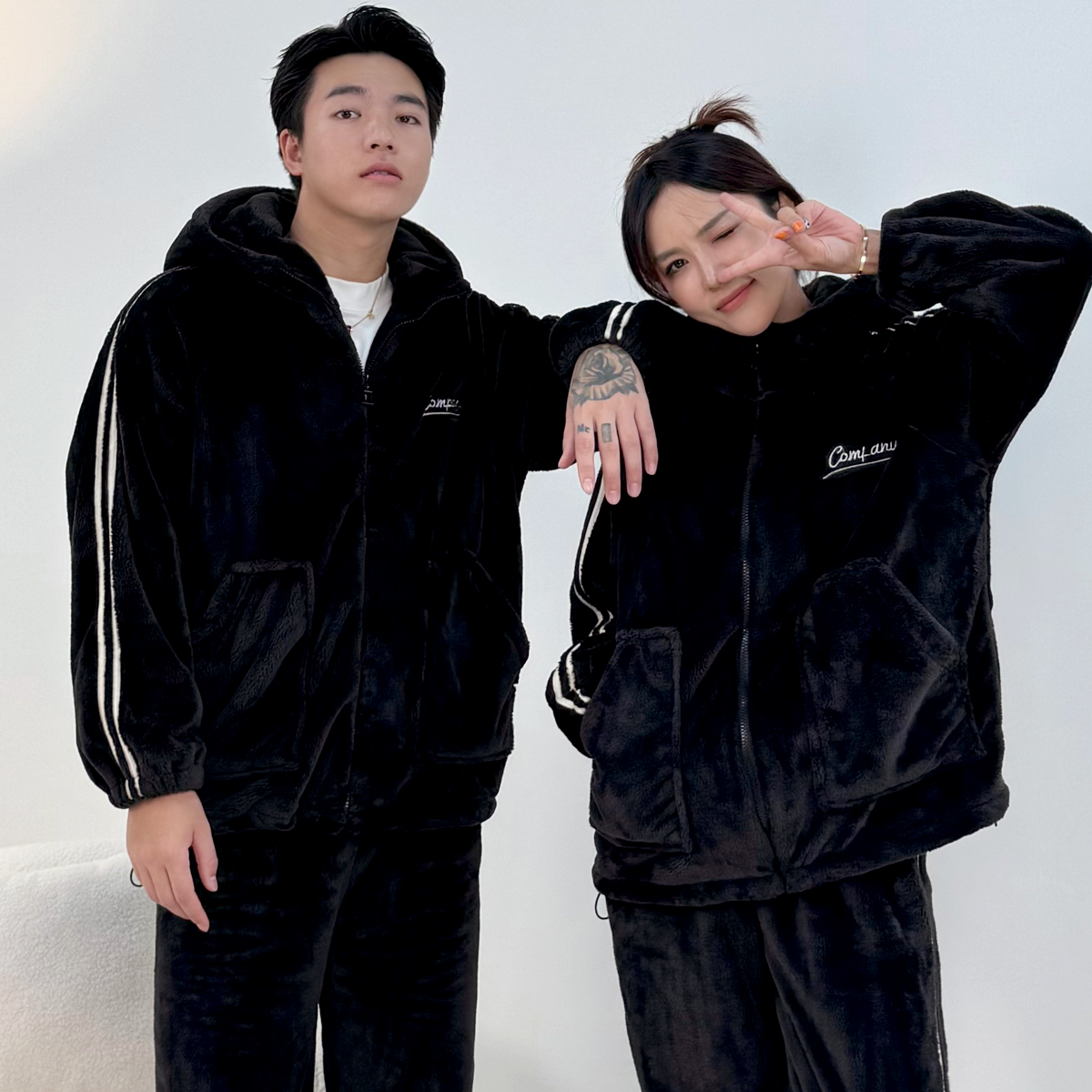 La seule【贵妃绒】加厚加绒秋冬情侣保暖睡衣套装男女可外穿家居服