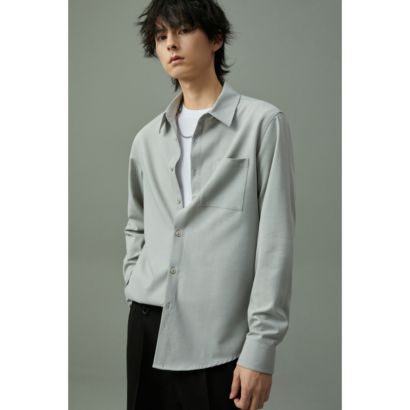 绵羊毛长袖衬衫 痞帅男装上衣简约百搭小众设计感男士衬衣DC298