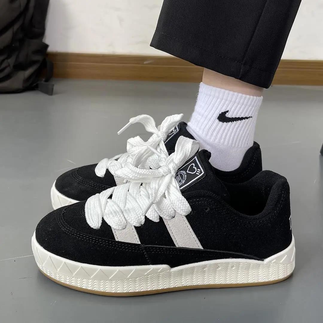 秋冬i鞋子男ins潮牌鲨鱼面包鞋黑白休闲鞋学院复古小众男女板鞋