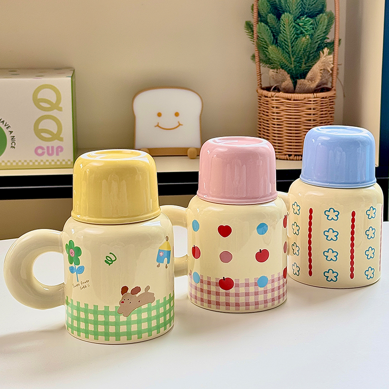 可爱创意马克杯带盖车载大容量水杯2024新款女高颜值彩色水壶杯