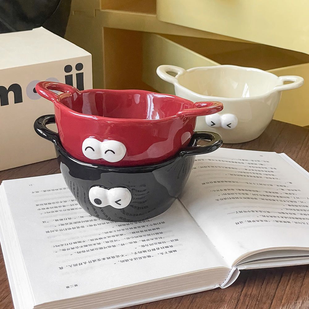 大眼睛系列双耳面碗家用大号2024新款陶瓷釉下彩高颜值大碗可爱