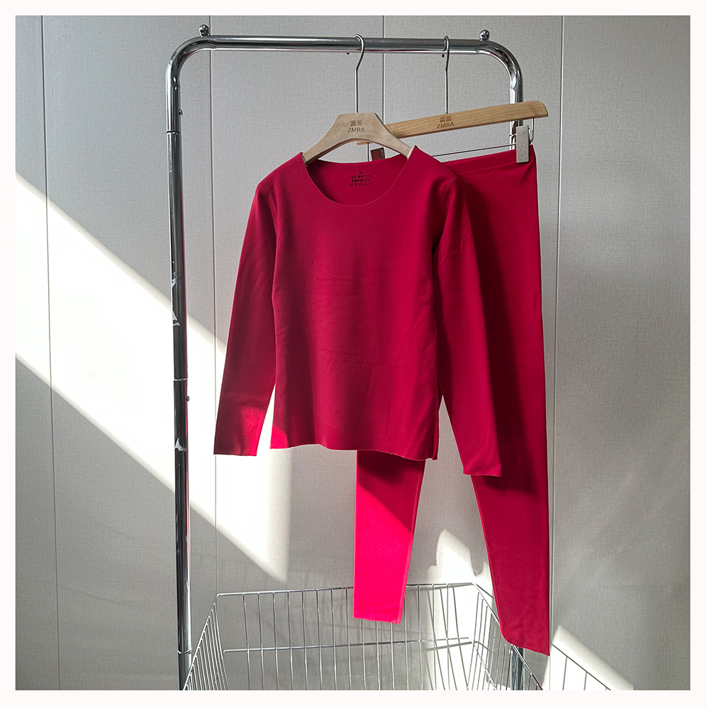 ML10829  秋冬新款纯色圆领长袖女士内搭保暖睡衣套装