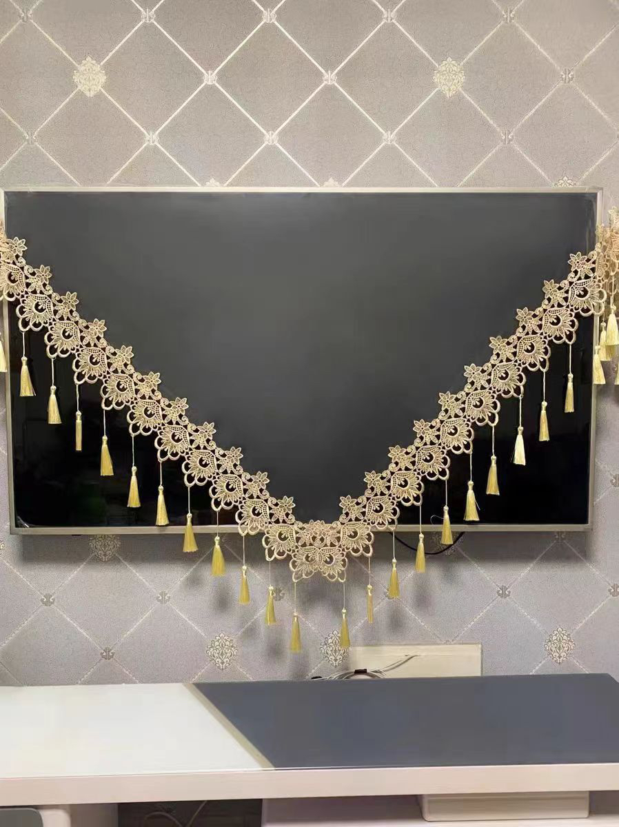 手工流苏吊坠电视罩欧根纱蕾丝百搭易清洗透气网纱