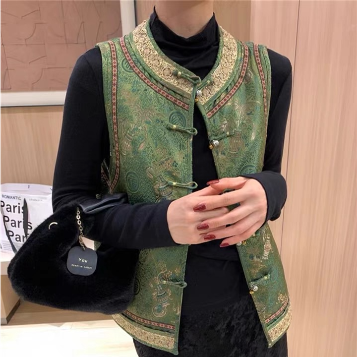 复古改良唐装马甲雅丹风上衣欧洲国风2025春秋盘扣真丝马夹