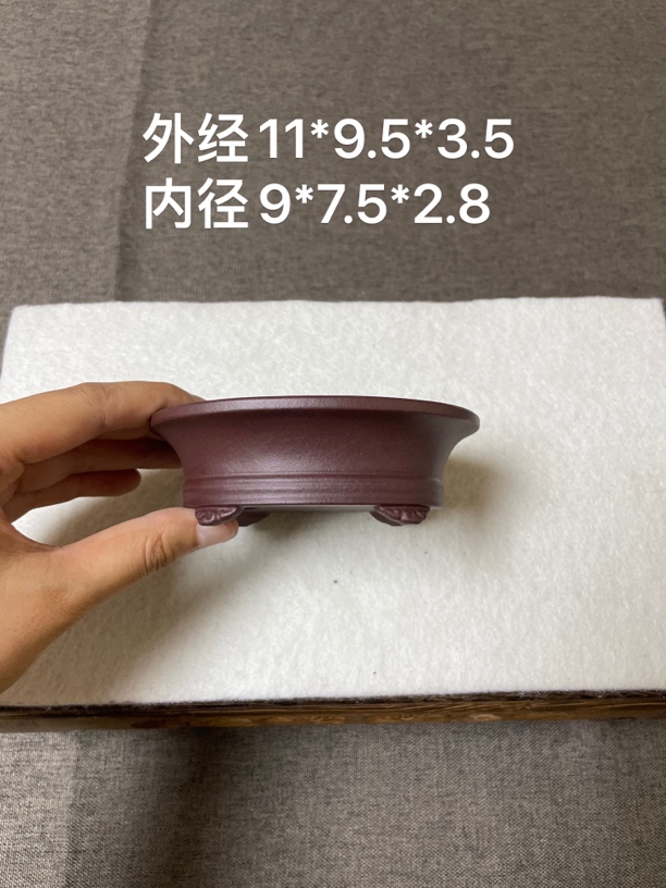紫砂花盆紫泥椭圆漂口盆景盆一手托