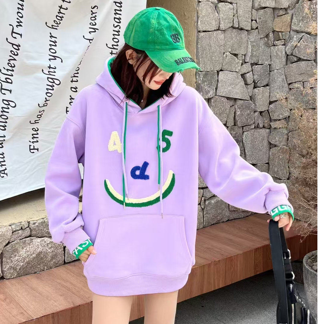 2024秋冬加绒连帽卫衣美式设计感小众加厚帽衫上衣