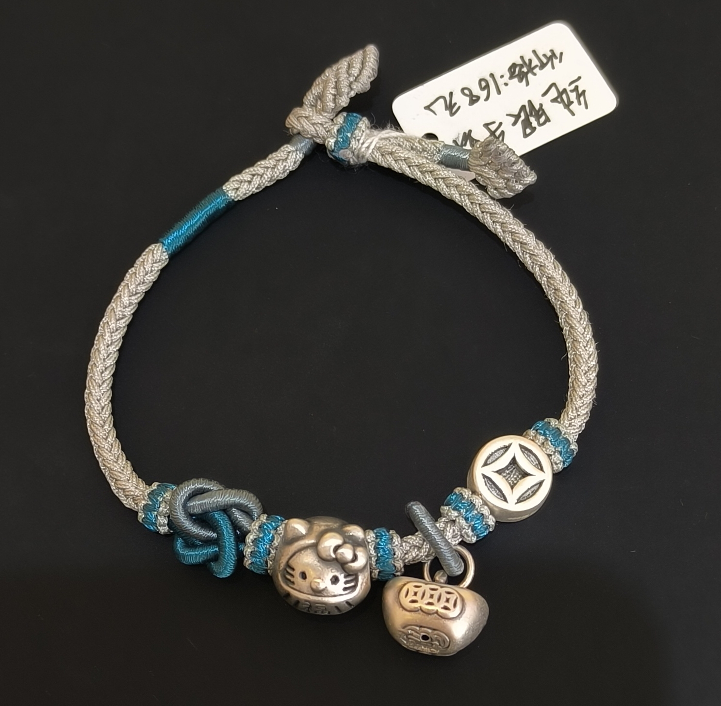 非金属锦纶手链 纯手工原创编织银色手链重工手编复古编绳可调节