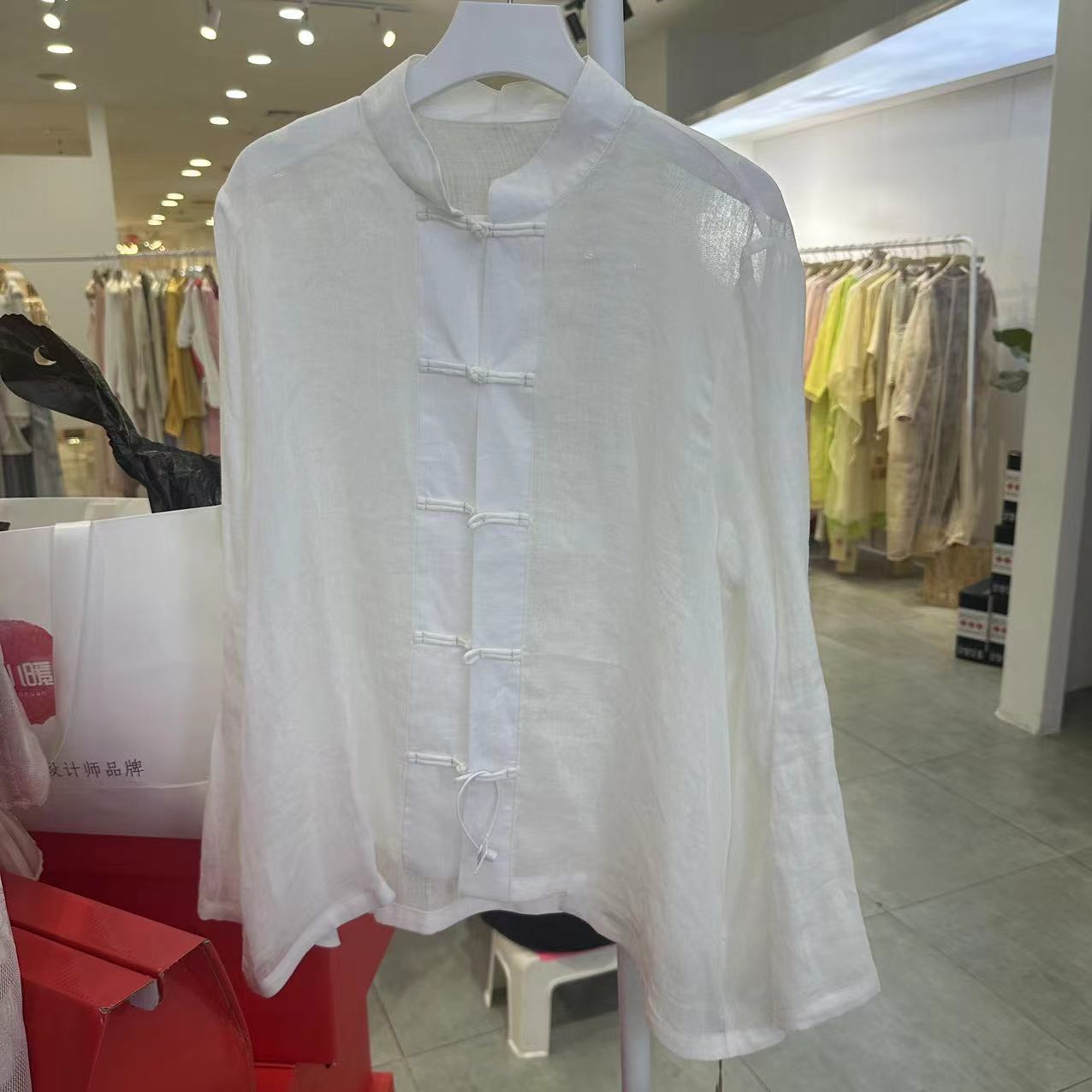 【抖音专属】A型盘扣外套（20705338-苎麻纱白）