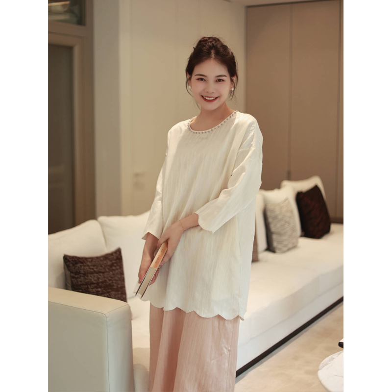 【抖音专属】中长套头衫（23808439-凝脂）