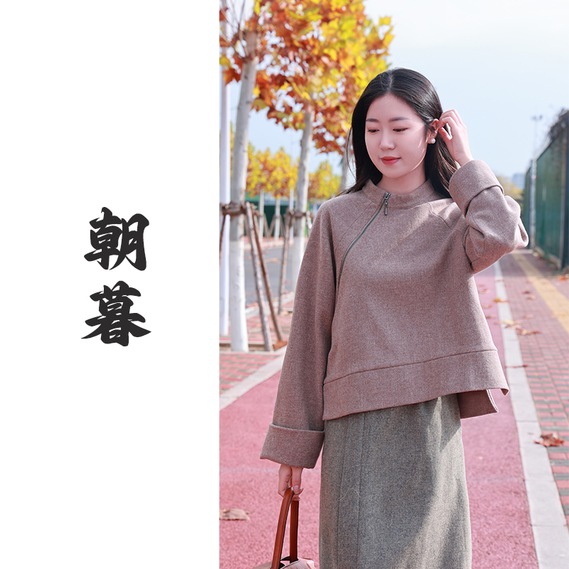 【抖音专属】朝暮•斜襟阔袖上衣（24808090-百灵鸟灰）