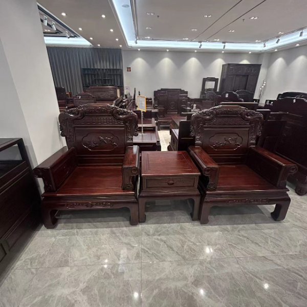 紫气东来三件套沙发新中式客厅简约家用古典别墅木质雕花两用榫卯