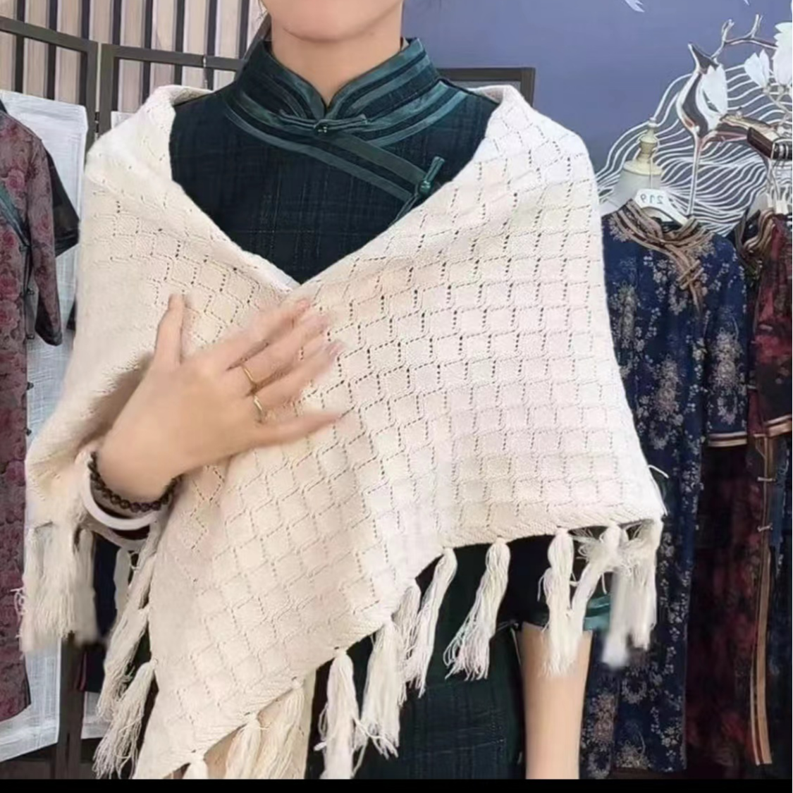 2023新款【米色三角披肩】棉质时尚优雅气质经典