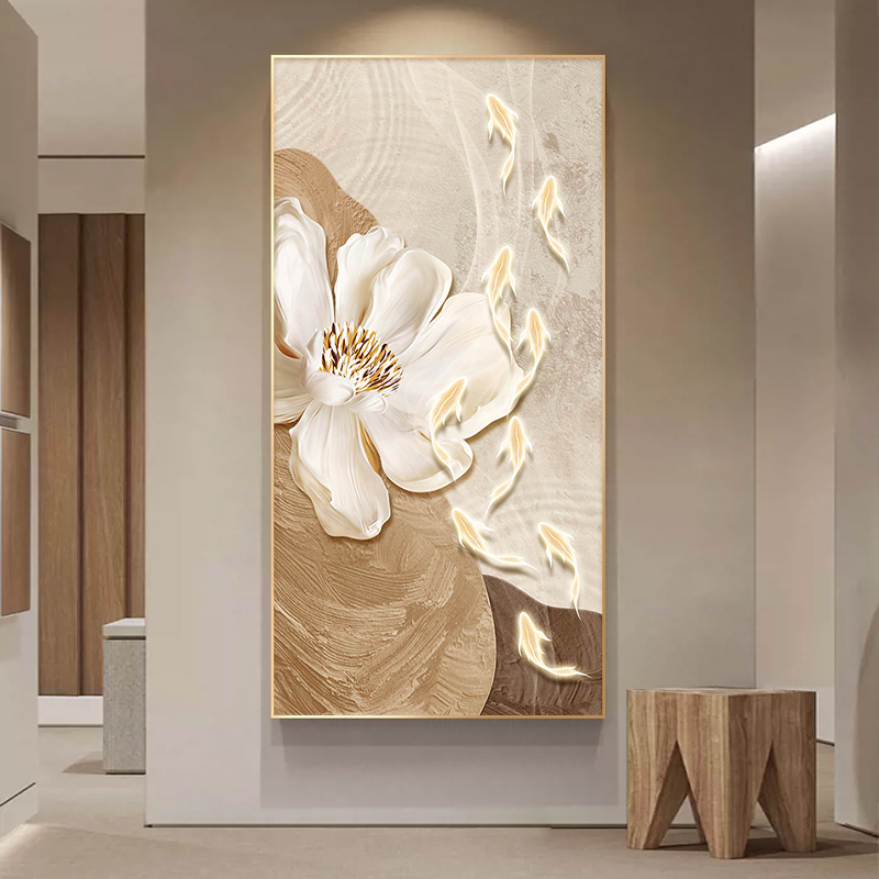 九鱼招财晶瓷画玄关走廊高级感装饰画客厅入户挂画壁画沙发背景墙