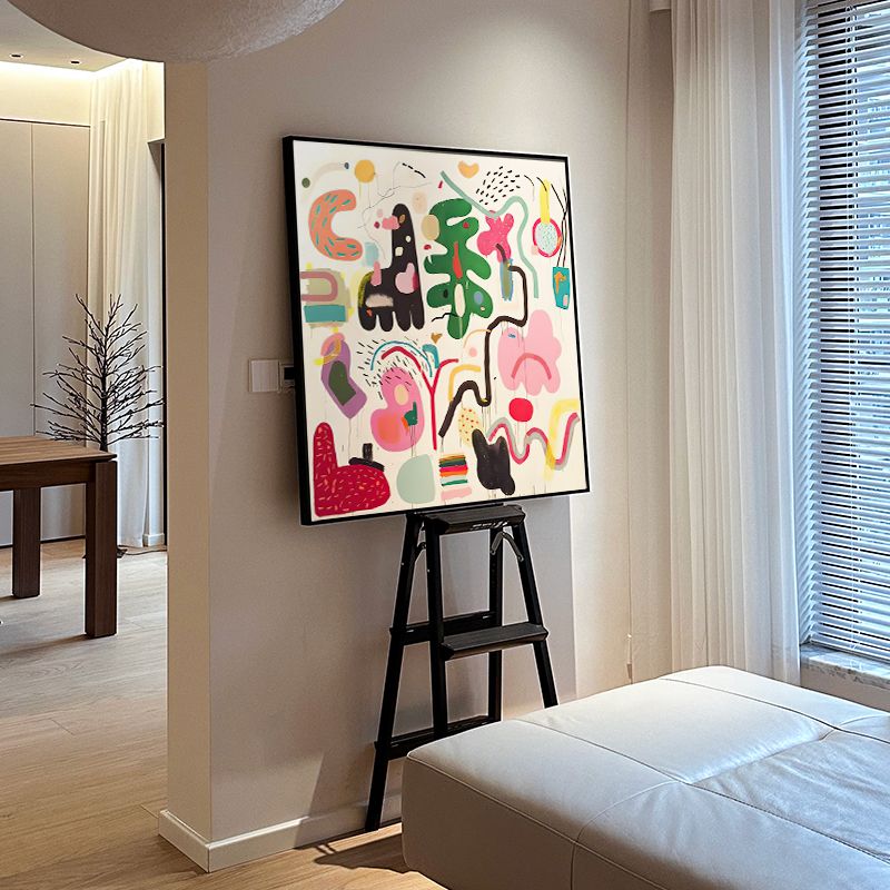 抽象小众艺术乔迁方形客厅多巴胺趣味餐厅客厅背景墙挂画装饰画