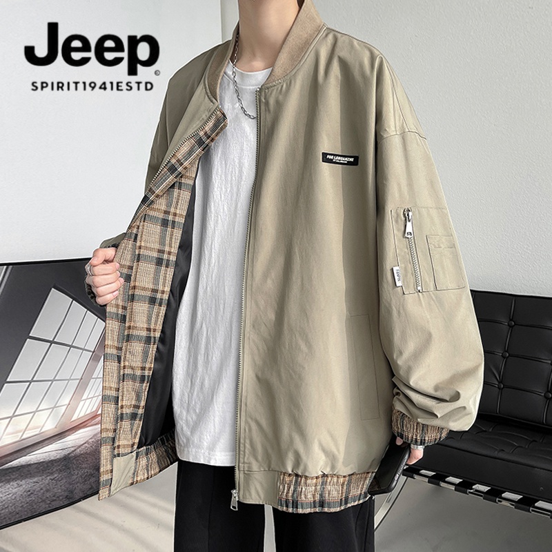 JEEP吉普男春秋日系复古宽松工装上衣潮牌oversize棒球服外套