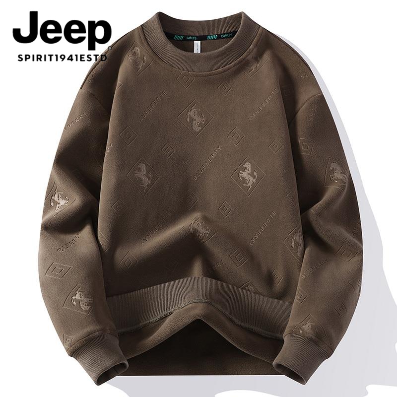JEEP吉普秋冬款奥粒绒卫衣男士加绒上衣潮牌高级感加厚潮流宽松休