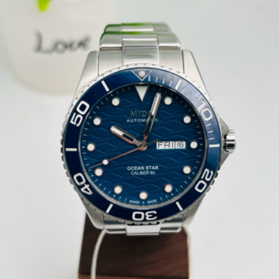 99新 Mido/美度 臻时/领航者蓝盘陶瓷圈/瑞士男士机械腕表/夜光