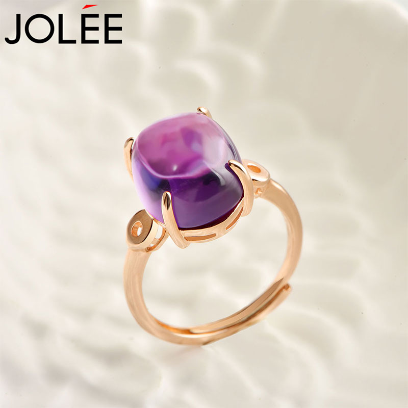 Jolee戒指女S925银时尚轻奢紫水晶彩宝首饰品指环 送女士节日礼物