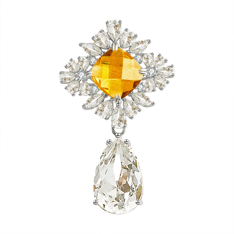 Jolee胸针女S925银时尚奢华黄晶胸花晚宴礼服饰品送女生节日礼物