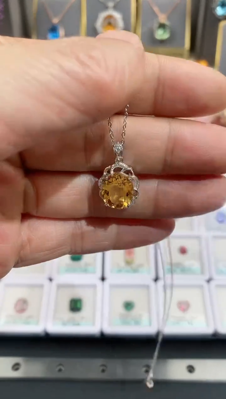 【闪购商品】水晶吊坠银S925镶嵌黄晶吊坠