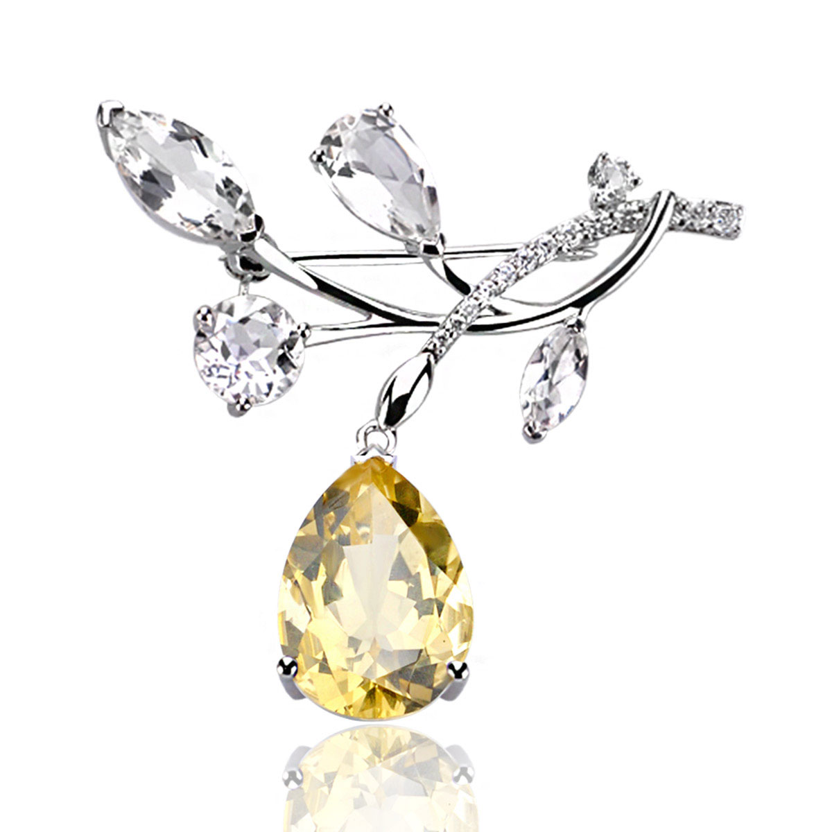 Jolee胸针女黄水晶S925银镶嵌胸花彩色宝石首饰品 送女生节日礼物