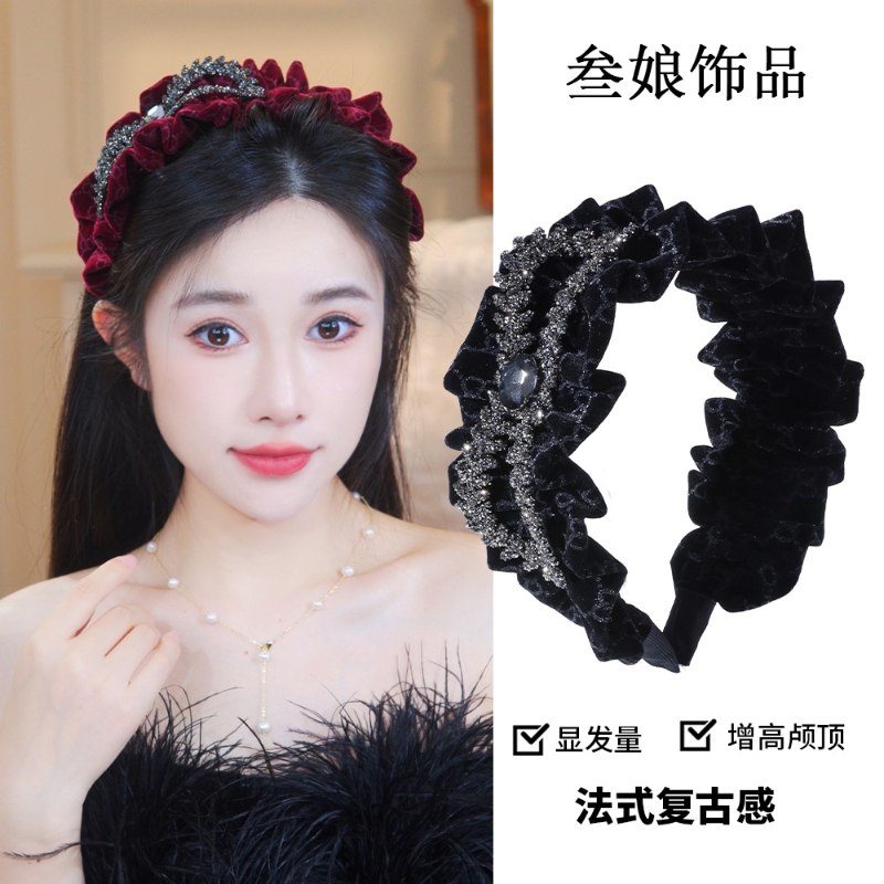 【黑天鹅】韩版高级褶皱复古法式网红气质百搭时尚简约发箍1095