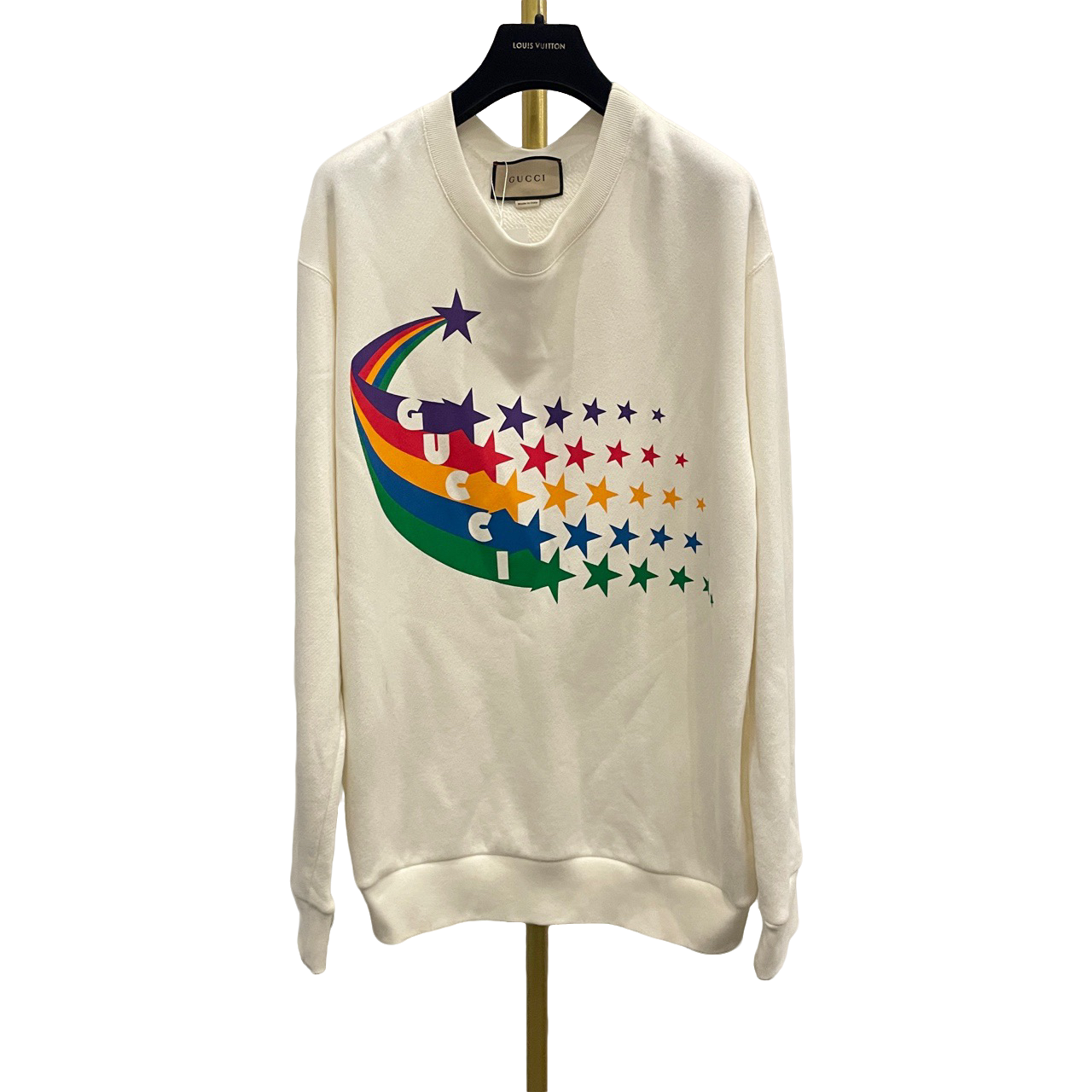 Gucci  古驰  米白色五星印花logo圆领卫衣  M码