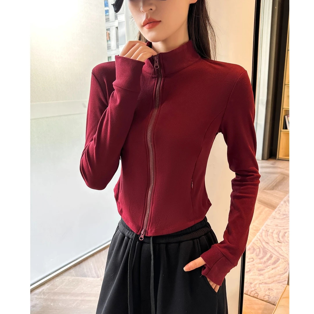 动感少女德绒美式立领双拉链磨毛长袖T恤春秋新款修身短款打底衫