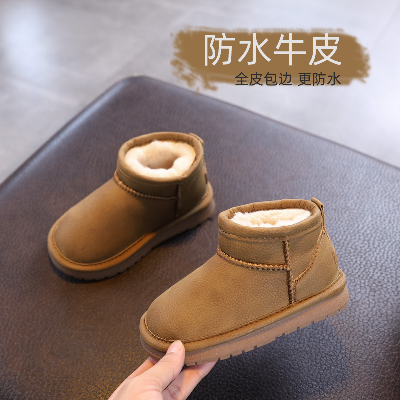 真皮防水儿童保暖雪地靴冬季男童棉鞋女童靴子轻便防滑宝宝大棉鞋