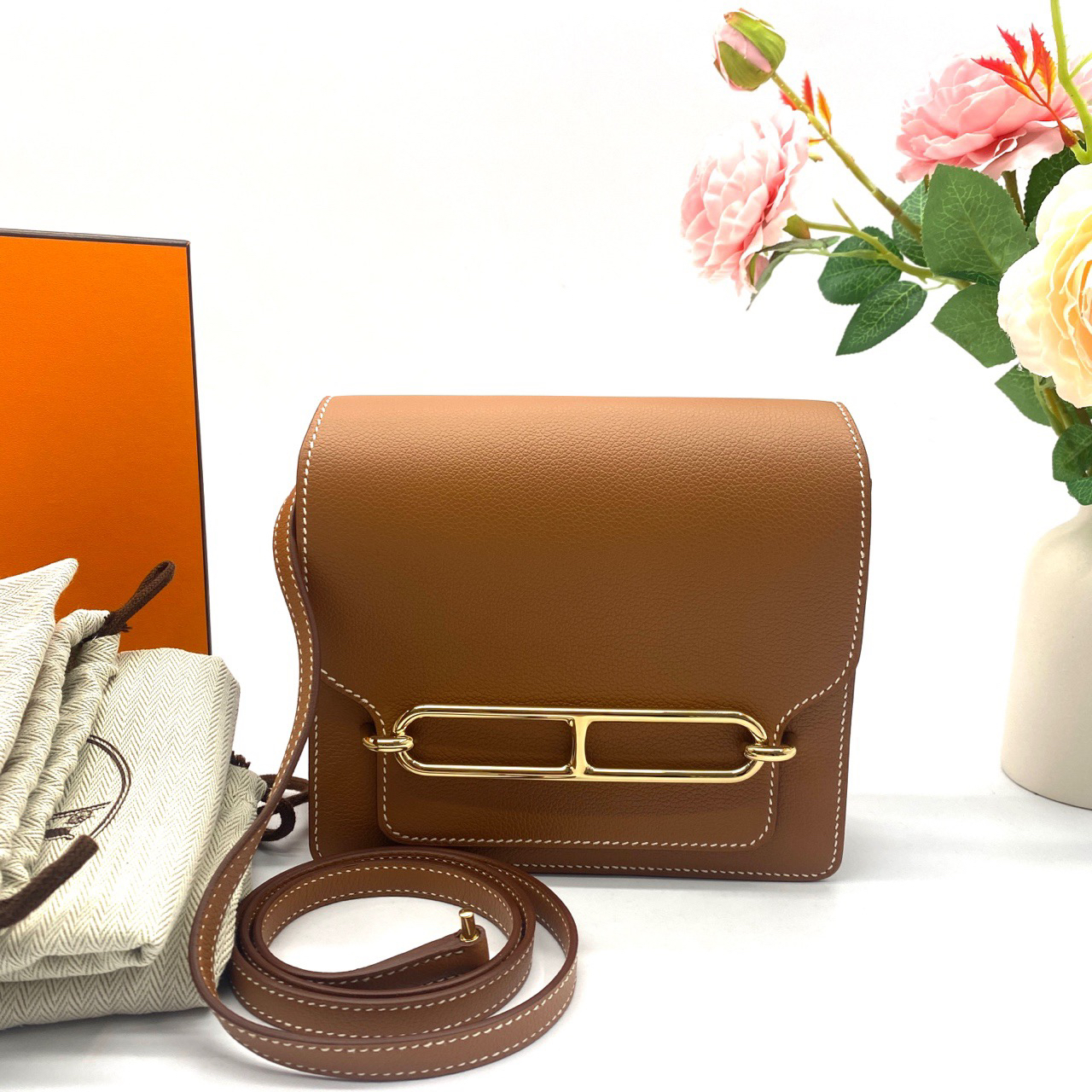 99新 Hermes/爱马仕 闲置  mini 金棕色金扣Evercolor