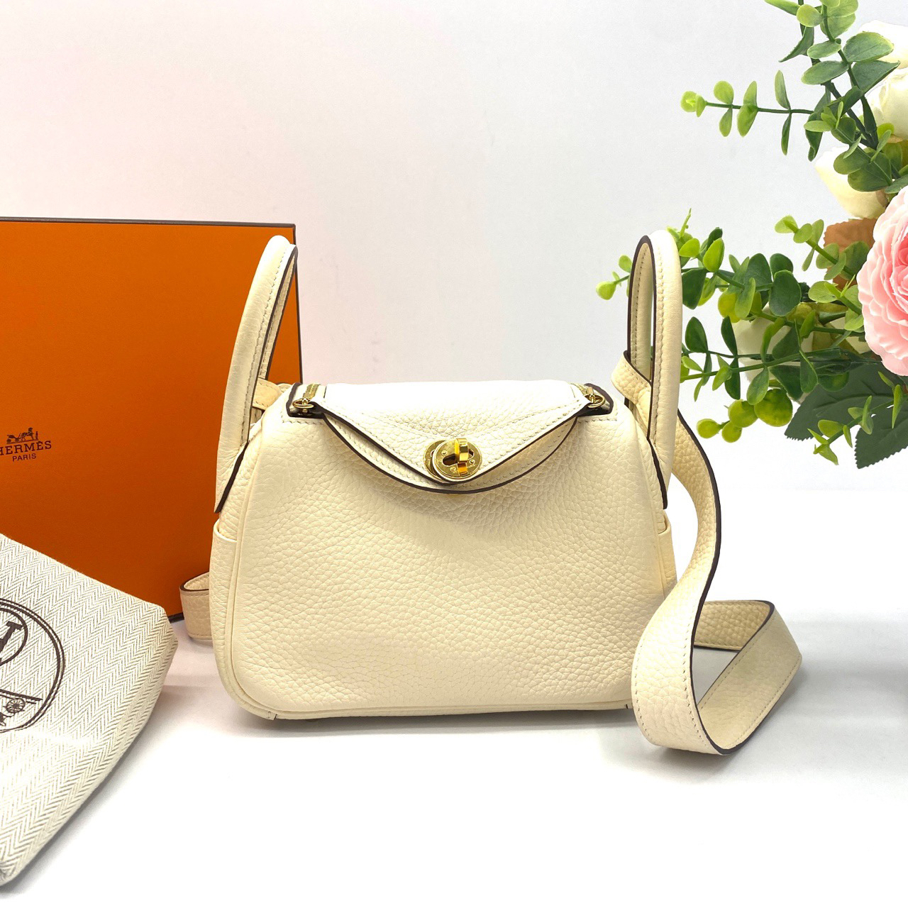 99新 Hermes/爱马仕 ❤️❤️99新Lindy Mini 19 金扣 奶油白牛