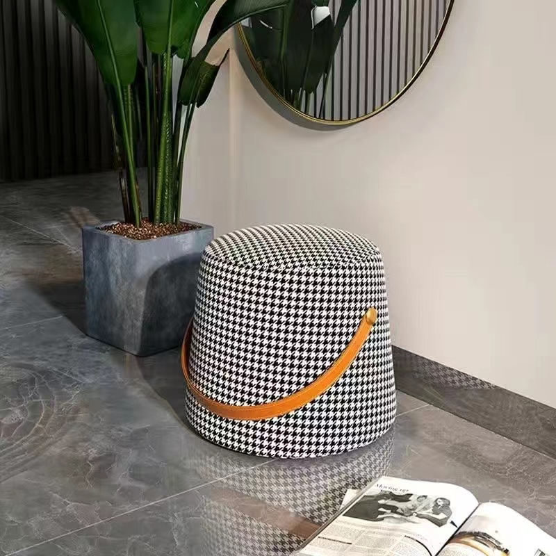 千鸟格小凳子小孩凳换鞋凳手提凳布艺凳子