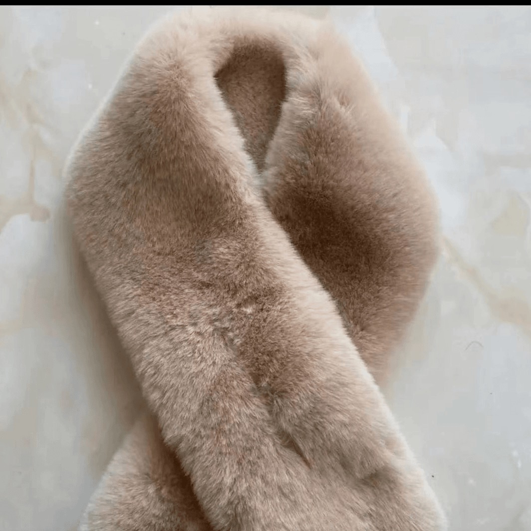 2025仿貂毛交叉围脖保暖纯色毛绒围巾韩版日系百搭护颈小围巾