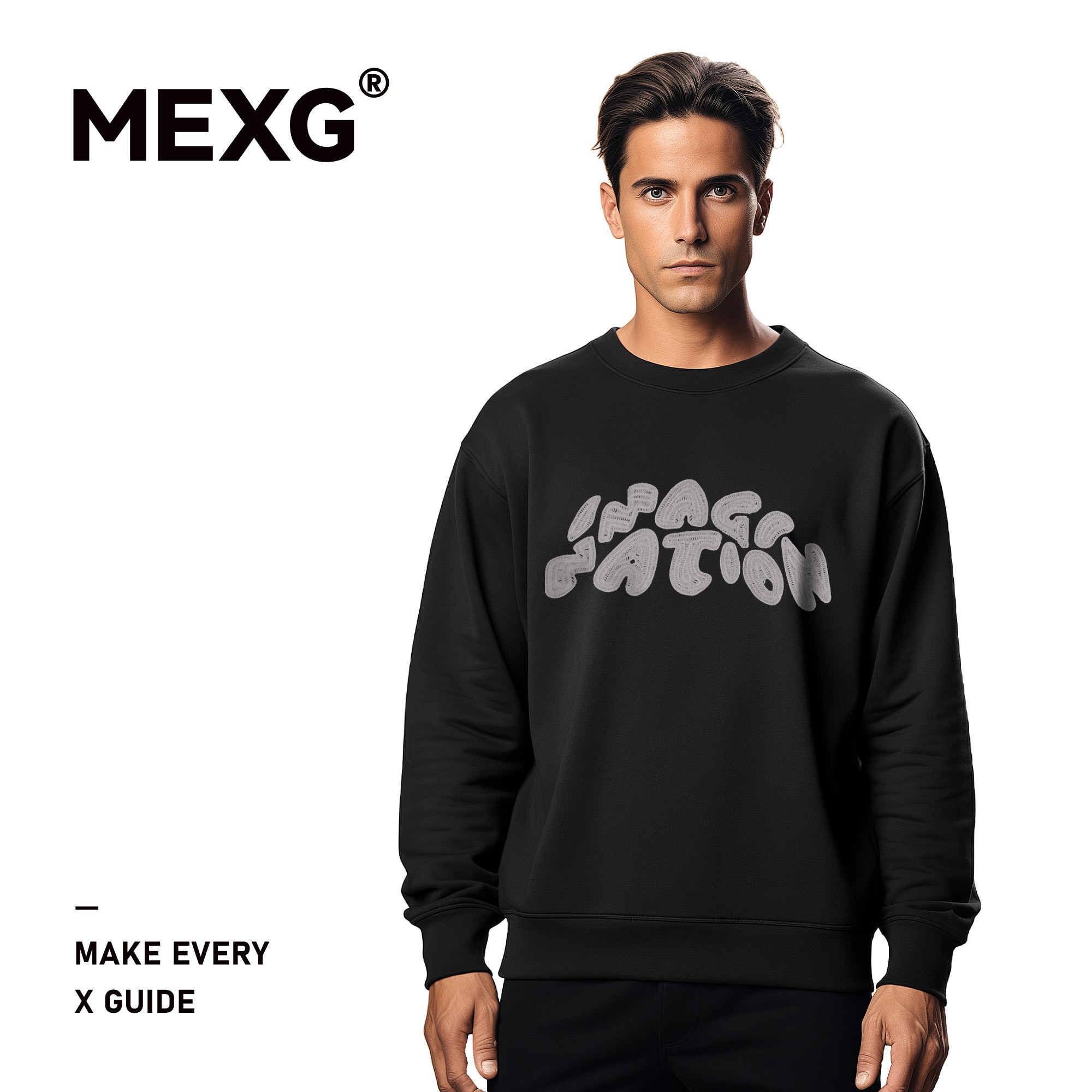 MEXG370g加绒加厚标语刺绣卫衣宽松圆领长袖休闲男女情侣同款W201