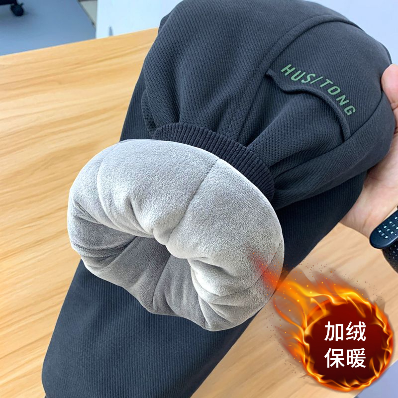 男童棉裤深灰色一条过冬加绒加厚款宝宝棉裤冬季2023新款夹棉棉裤