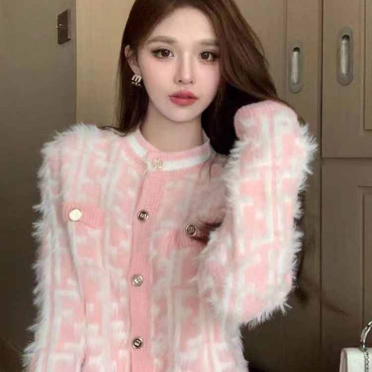 2023新款时尚香风秋冬慵懒开衫宽松毛衣长袖外套针织短款上衣百搭