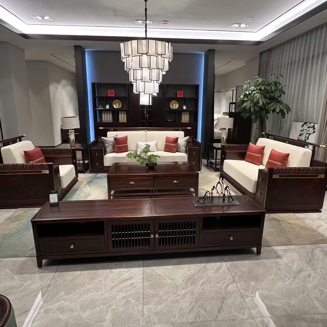 祥云扶手柜官帽款沙发----时尚轻奢现代简约黑檀全实木新中式沙发