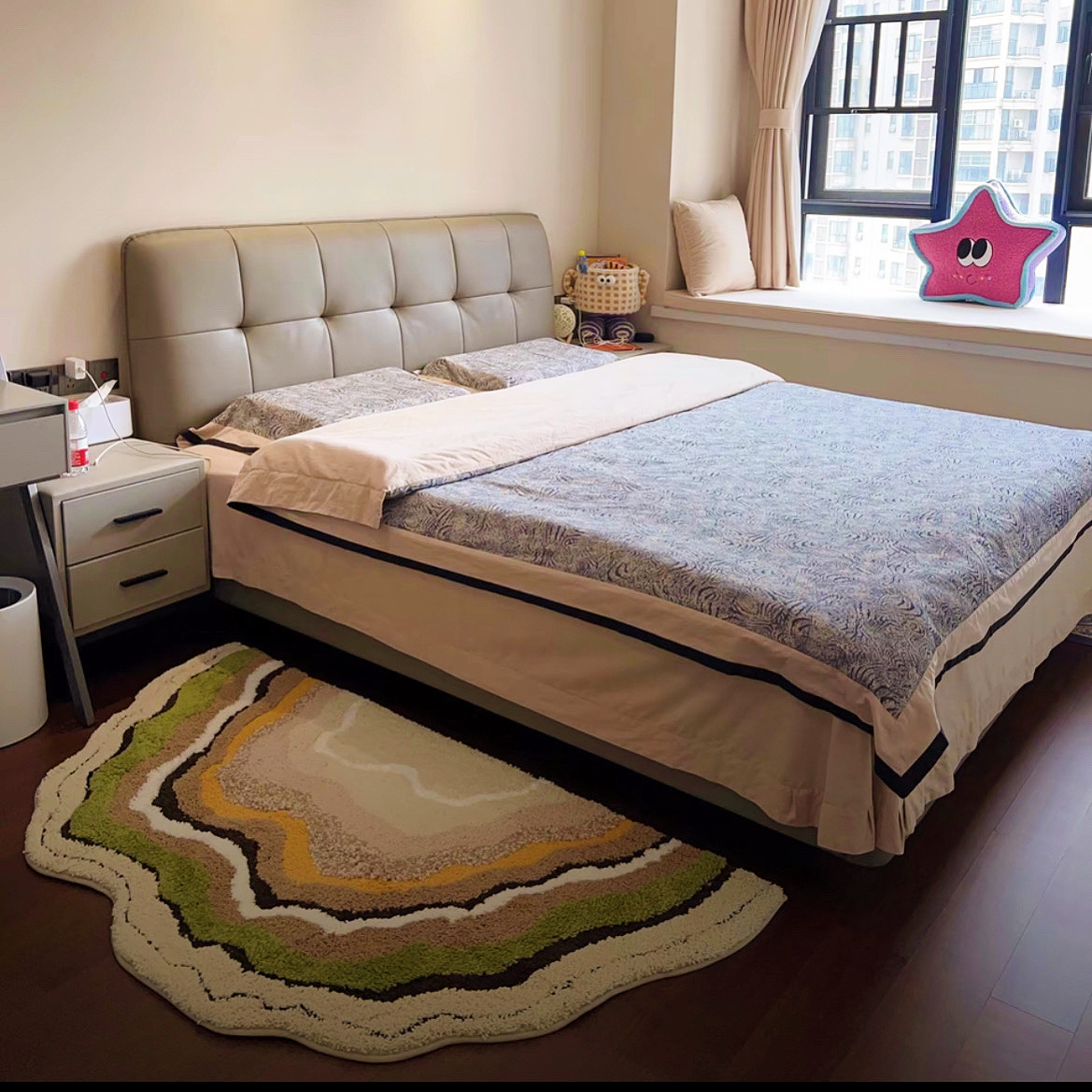 （原创设计）沙漠绿洲加厚床边毯半圆地垫防滑垫