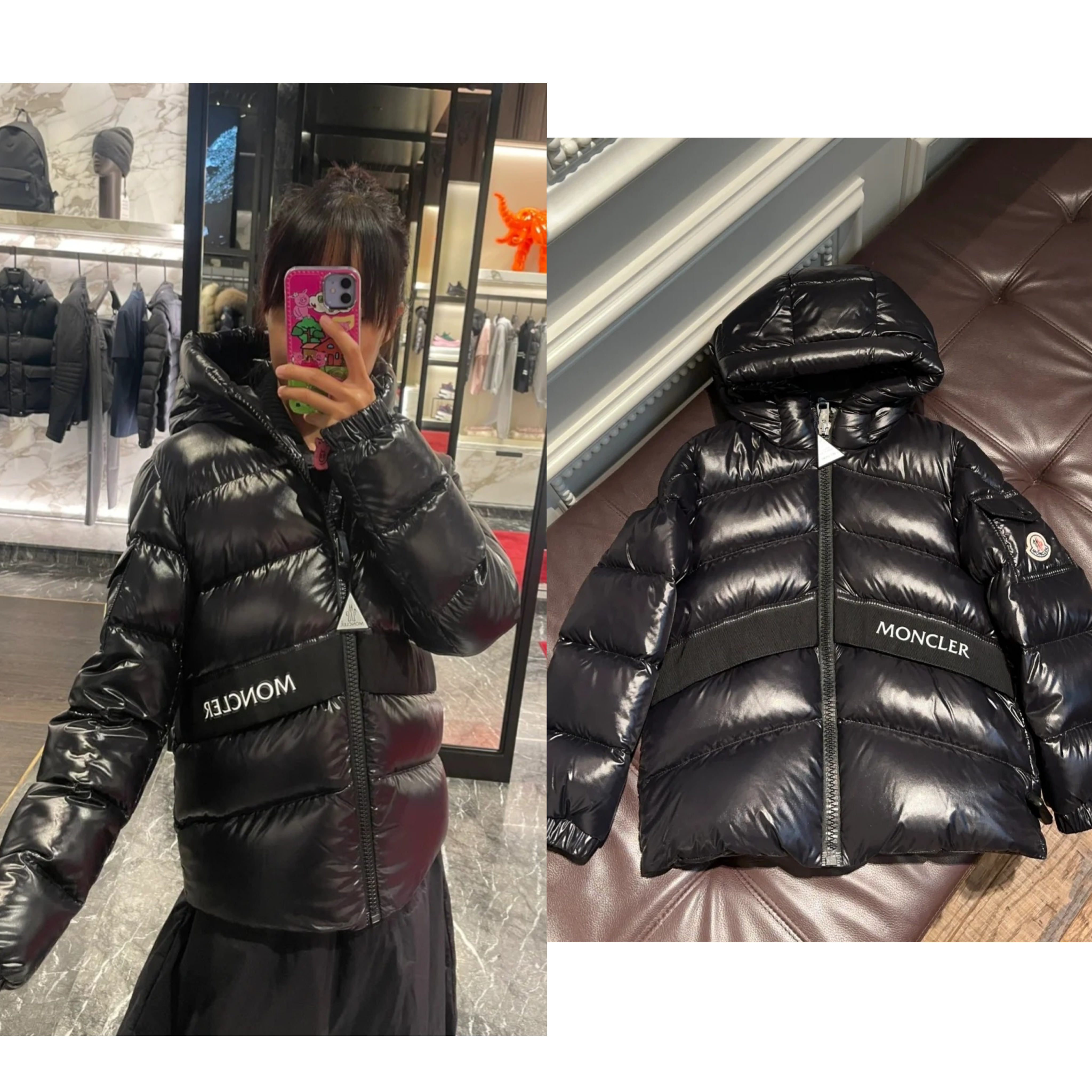 全新未使用 Moncler 蒙口 大童款黑色羽绒服GROSEILLER