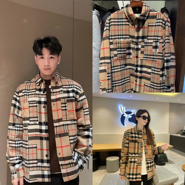 未使用 BURBERRY/博柏利 男款拼接格纹衬衫式羊毛外套夹克