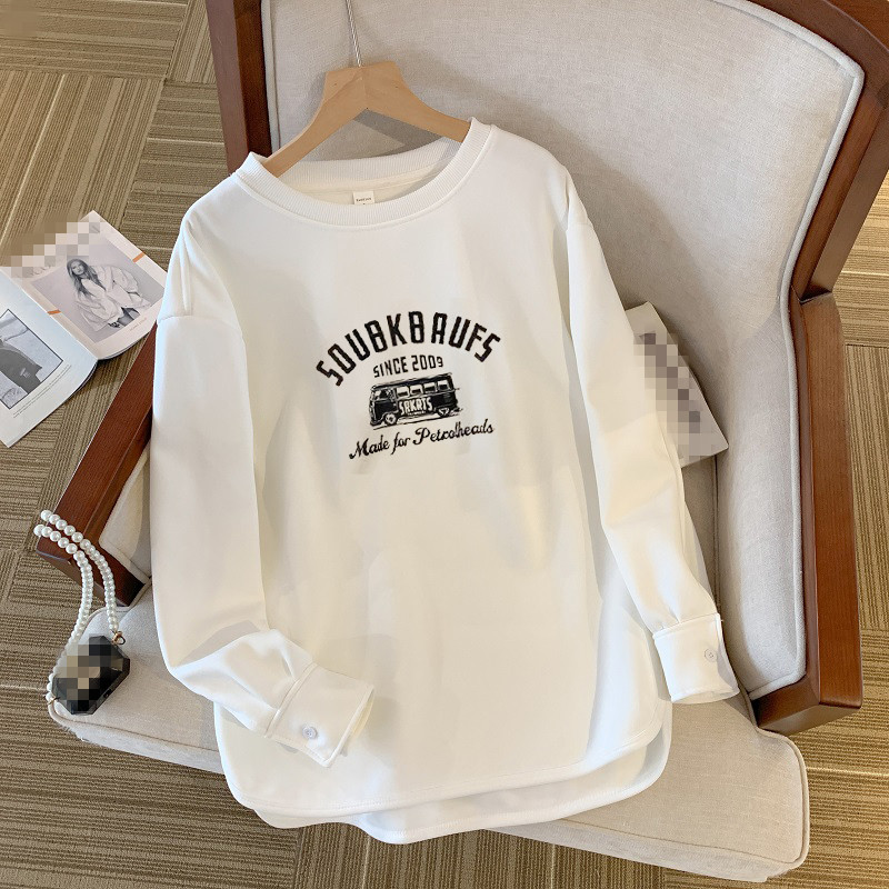 秋冬新款打底衫女时尚加绒长袖印花t恤洋气减龄大码300斤外穿内搭