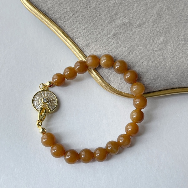 晶雁7-8mm和田玉糖玉小欢喜手链简约黄色单圈百搭时尚轻奢