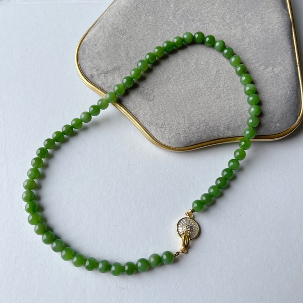 晶雁7-8mm和田玉碧玉玉石无黑小欢喜项链气质时尚绿色单圈百搭